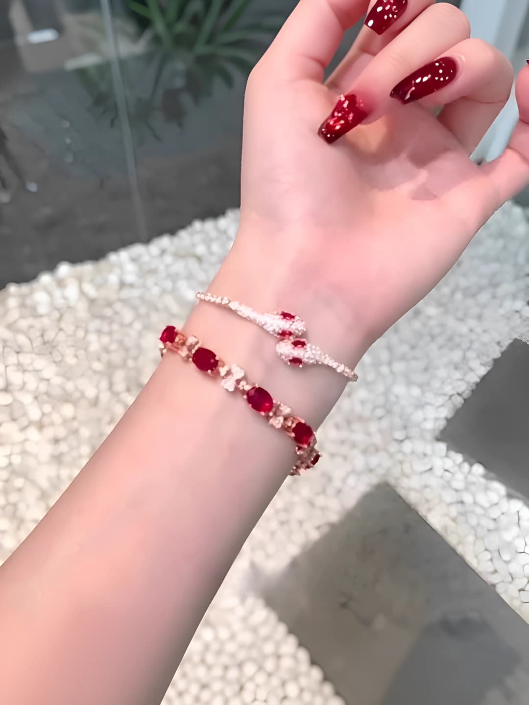 Браслет с красным цирконом + змея