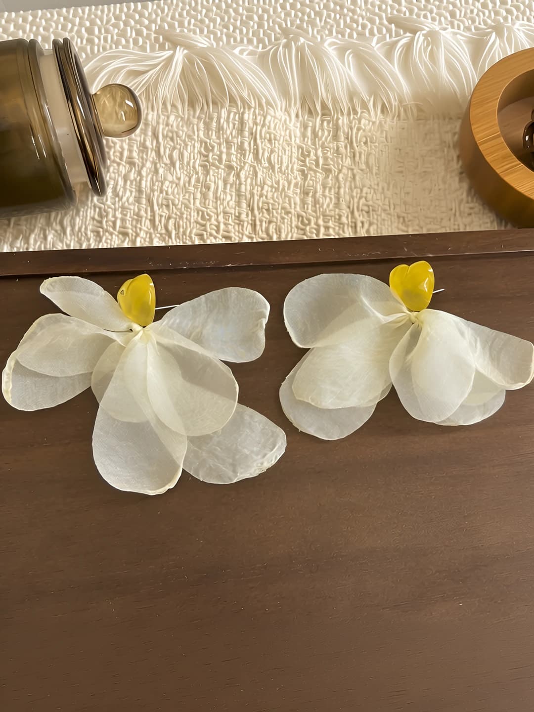 Yellow heart chiffon studs