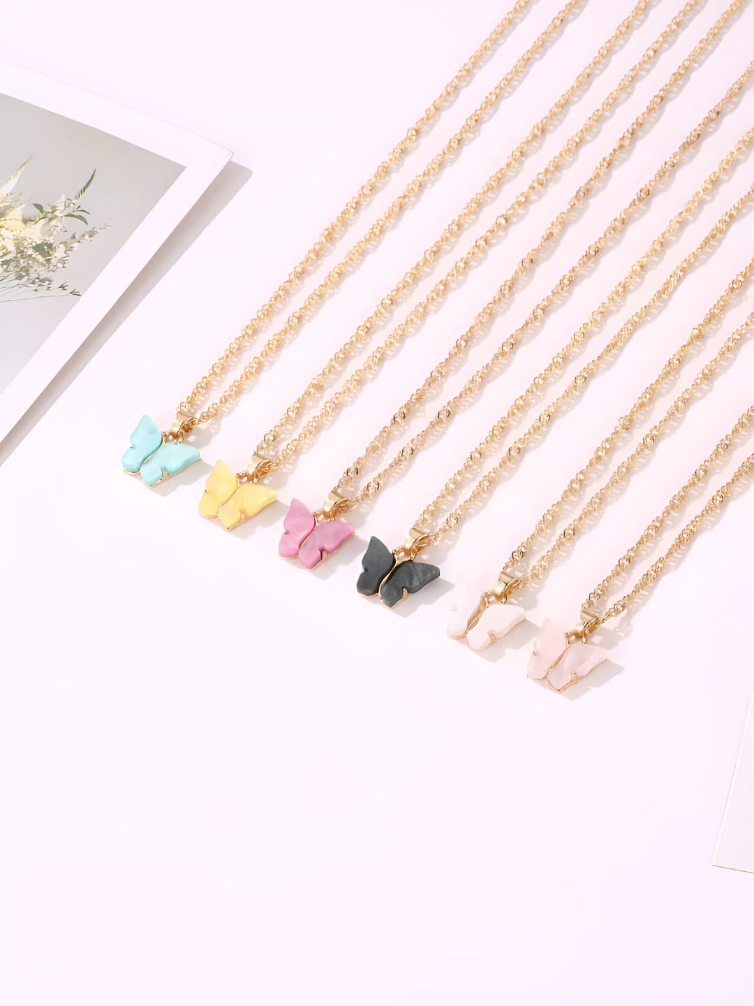 Women's colorful acrylic butterfly clavicle chain
