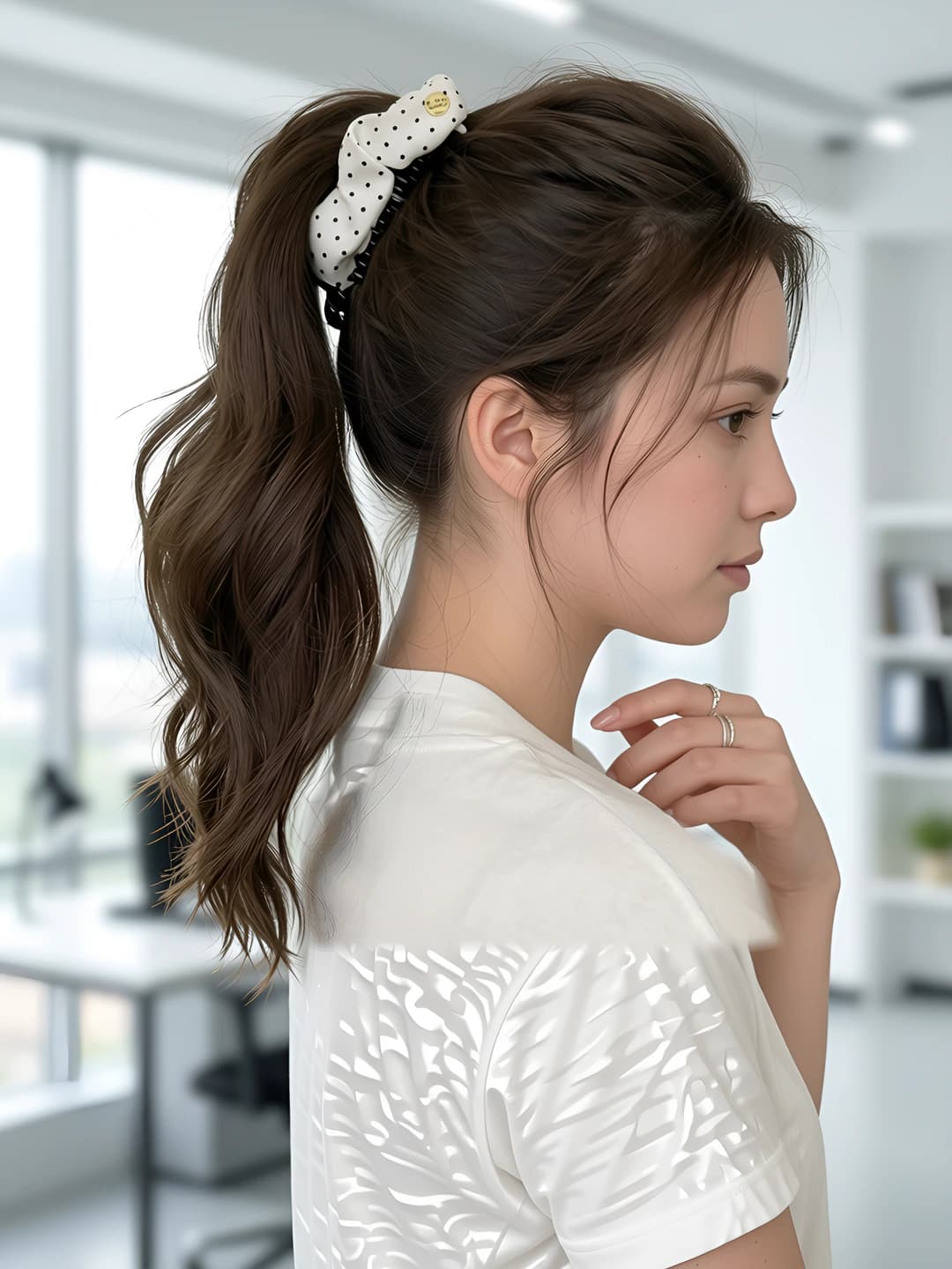 Variant A, white polka dot banana clip