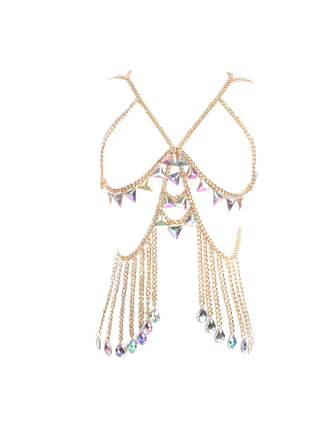Women's body jewelry: acrylic, cut-out, iridescent, electroplated body chain and waist chain
