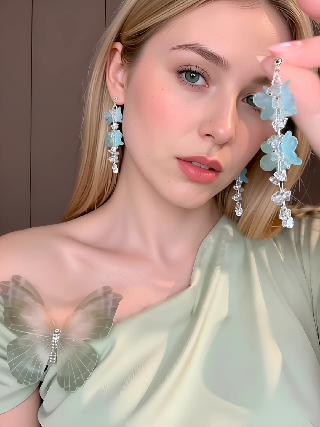 Синие цветочные серебряные серьги