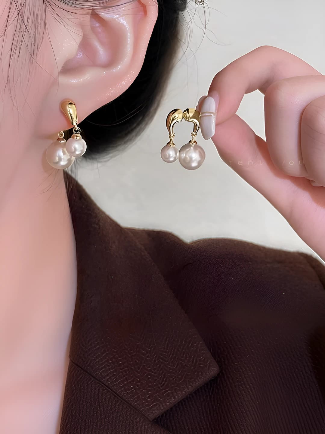 Ayollar uchun fransuz retro uslubidagi geometrik shakldagi imitatsiya mo'yalari 5-6mm diametrli zirkonli zing-alloy qo'shilgan mo'ya qulochlari