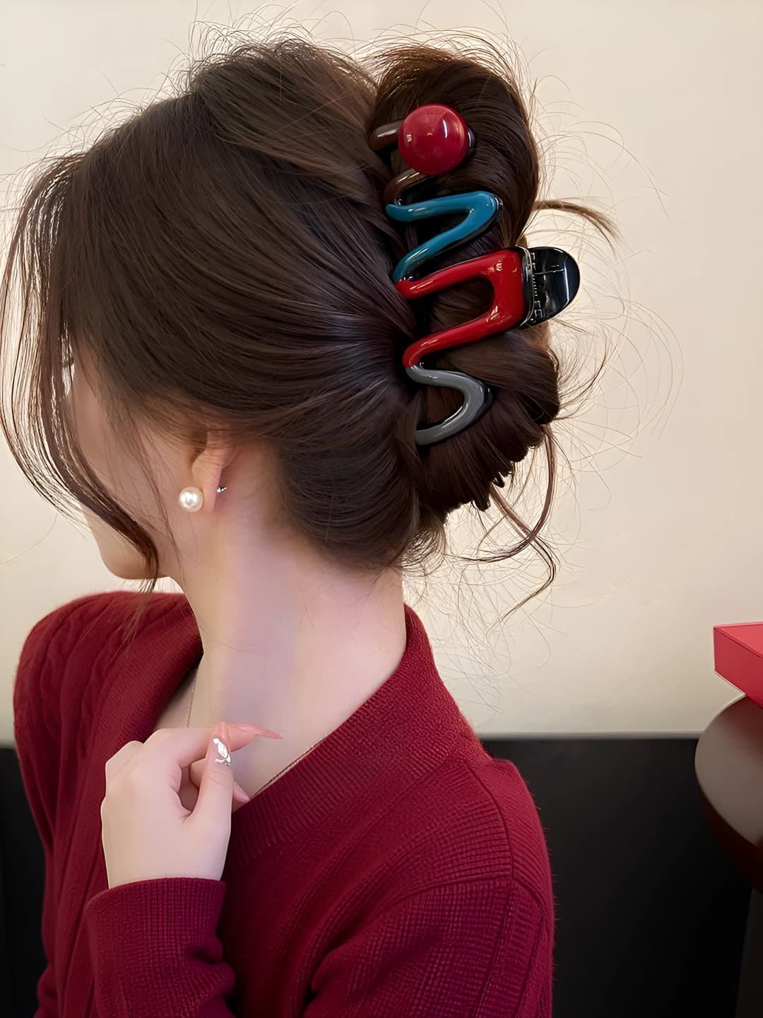 14# Red pearl colour-block clip 11cm
