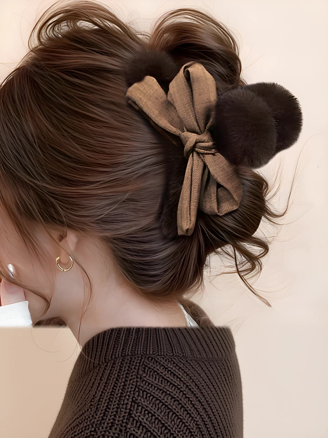 Coffee bow fluffy clip