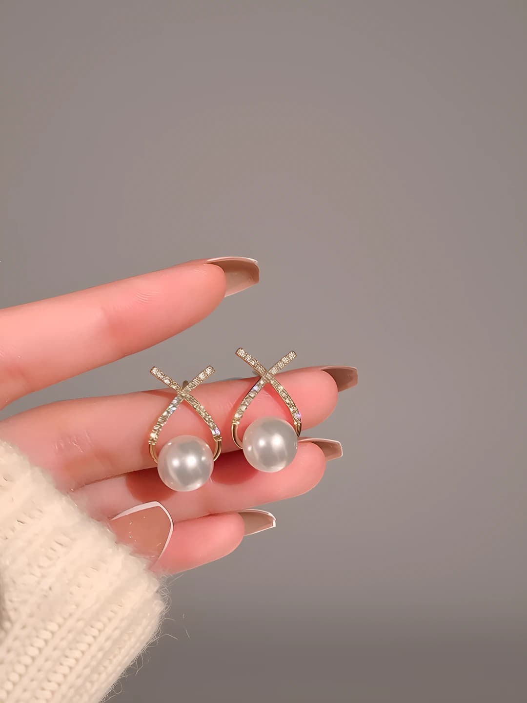 9# Cross pearl earrings - silver gold