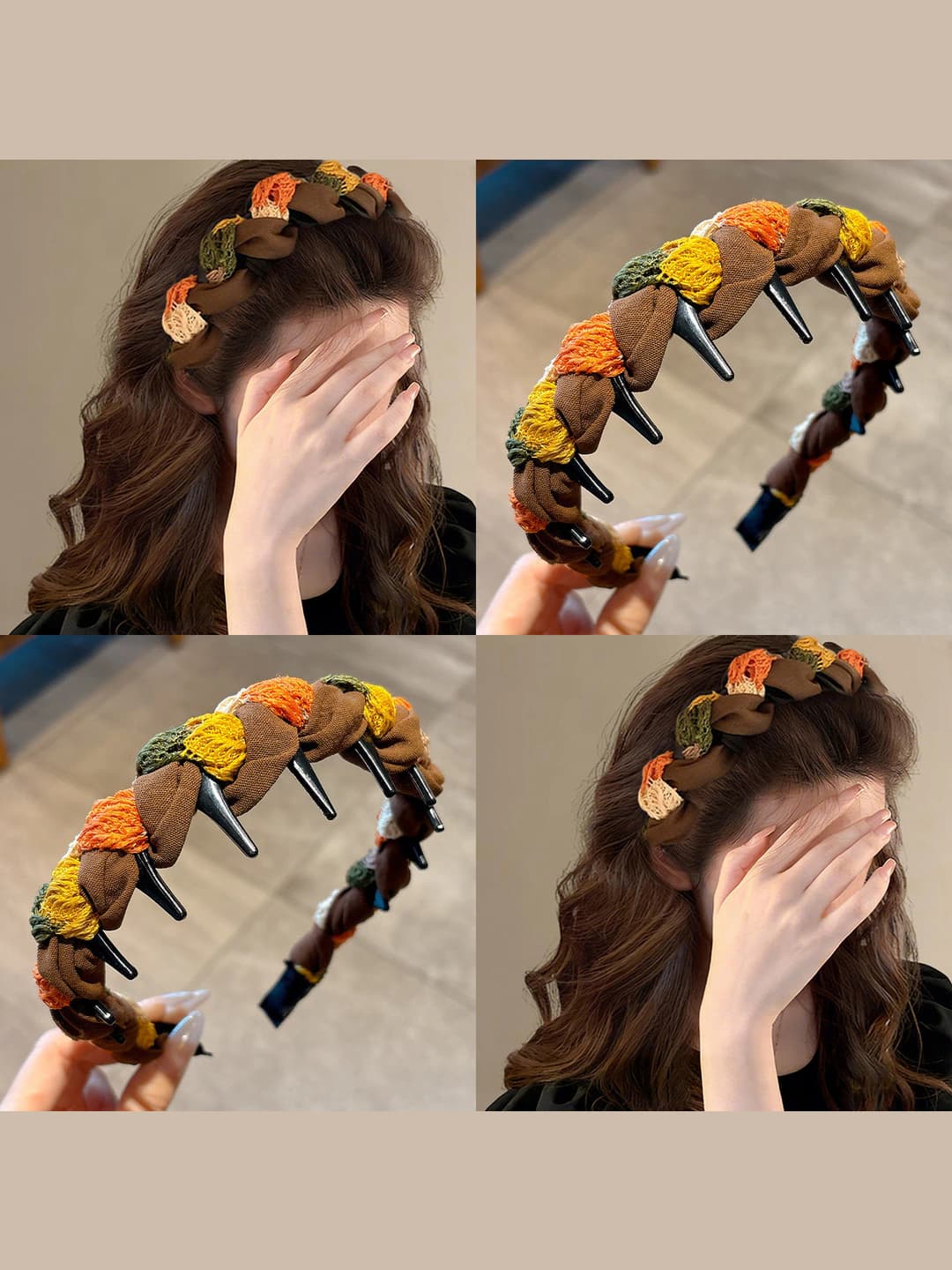 Women's Korean style 2026 headband with plaid pattern made of mixed materials by hand