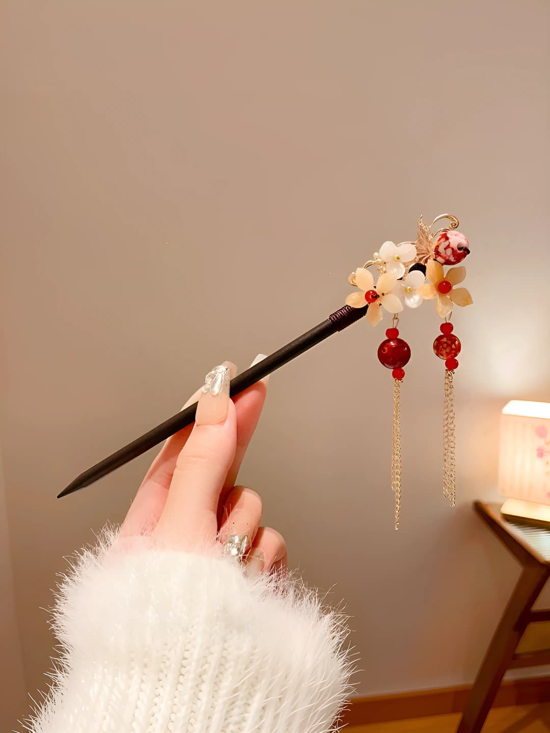 Clover zircon tassel hairpin