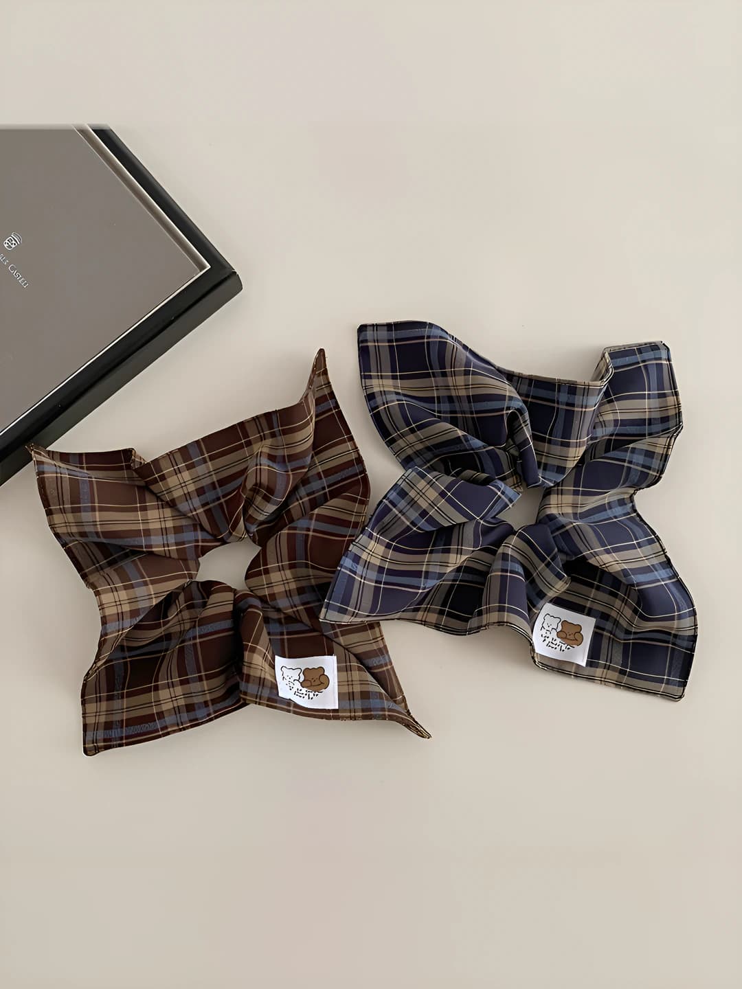 Women's retro plaid fabric hair tie in Korean style