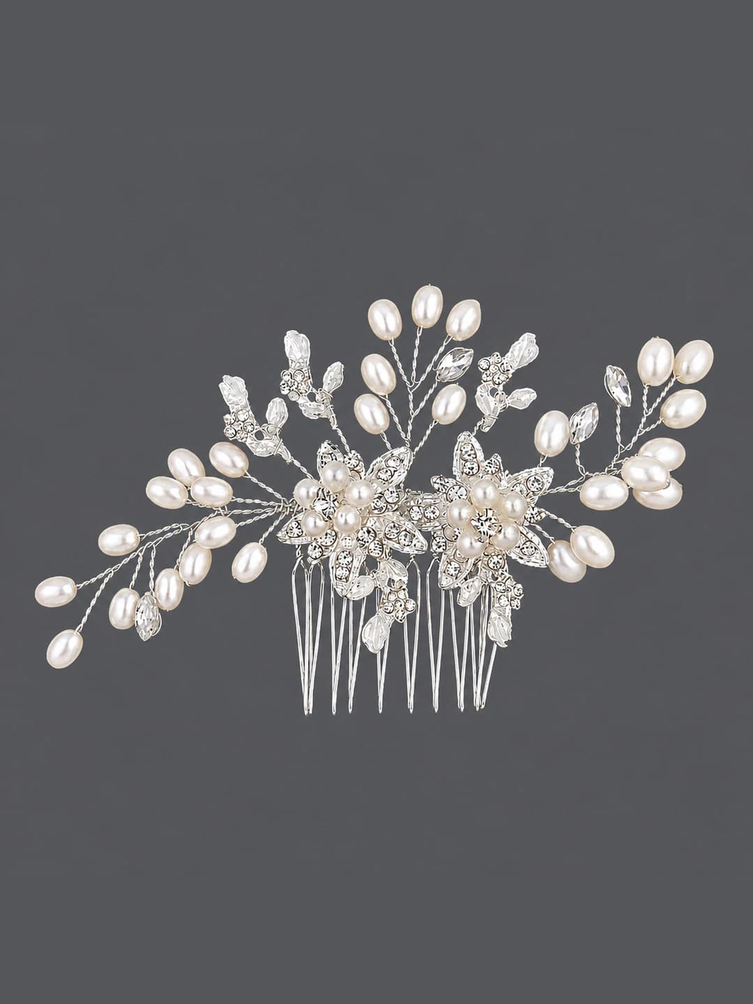 Double flower rhinestone comb