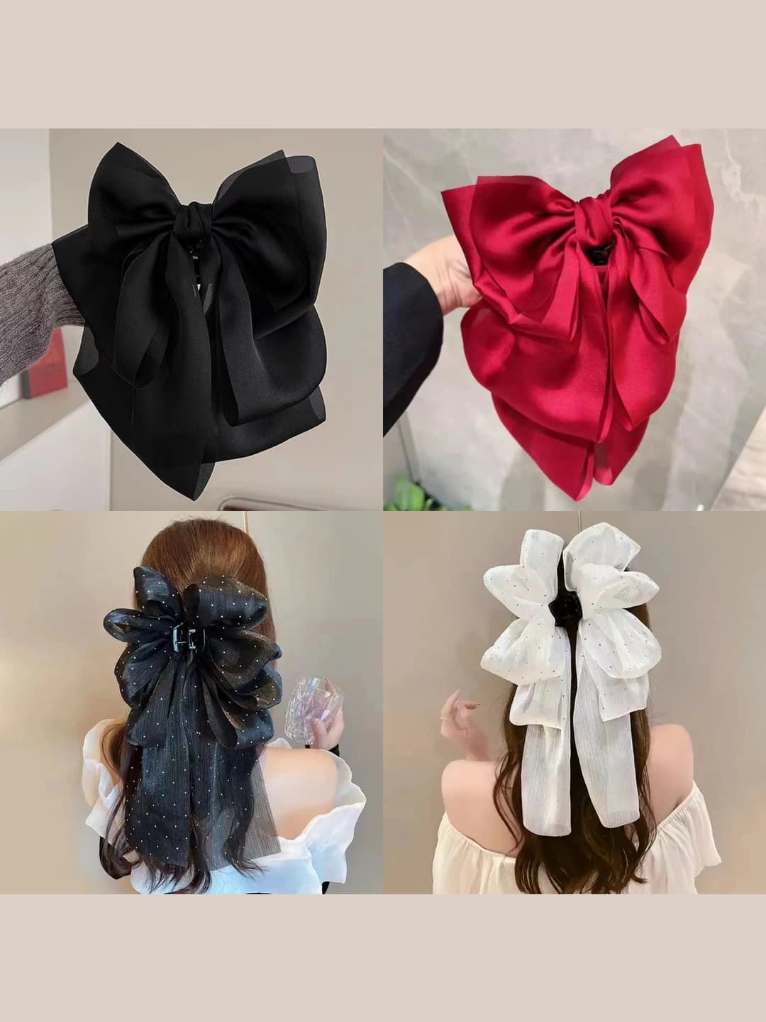 Women's hair clips and combs: large satin bow claw clip, handmade, Korean style, sweet and elegant design element