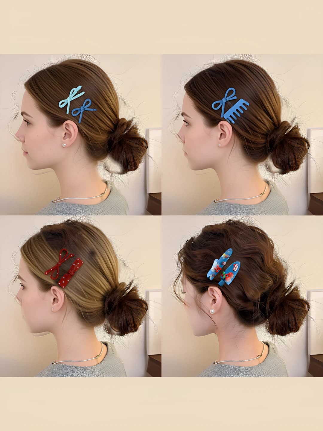 Women's hair clips and combs: side hair clips with bear and flower pattern