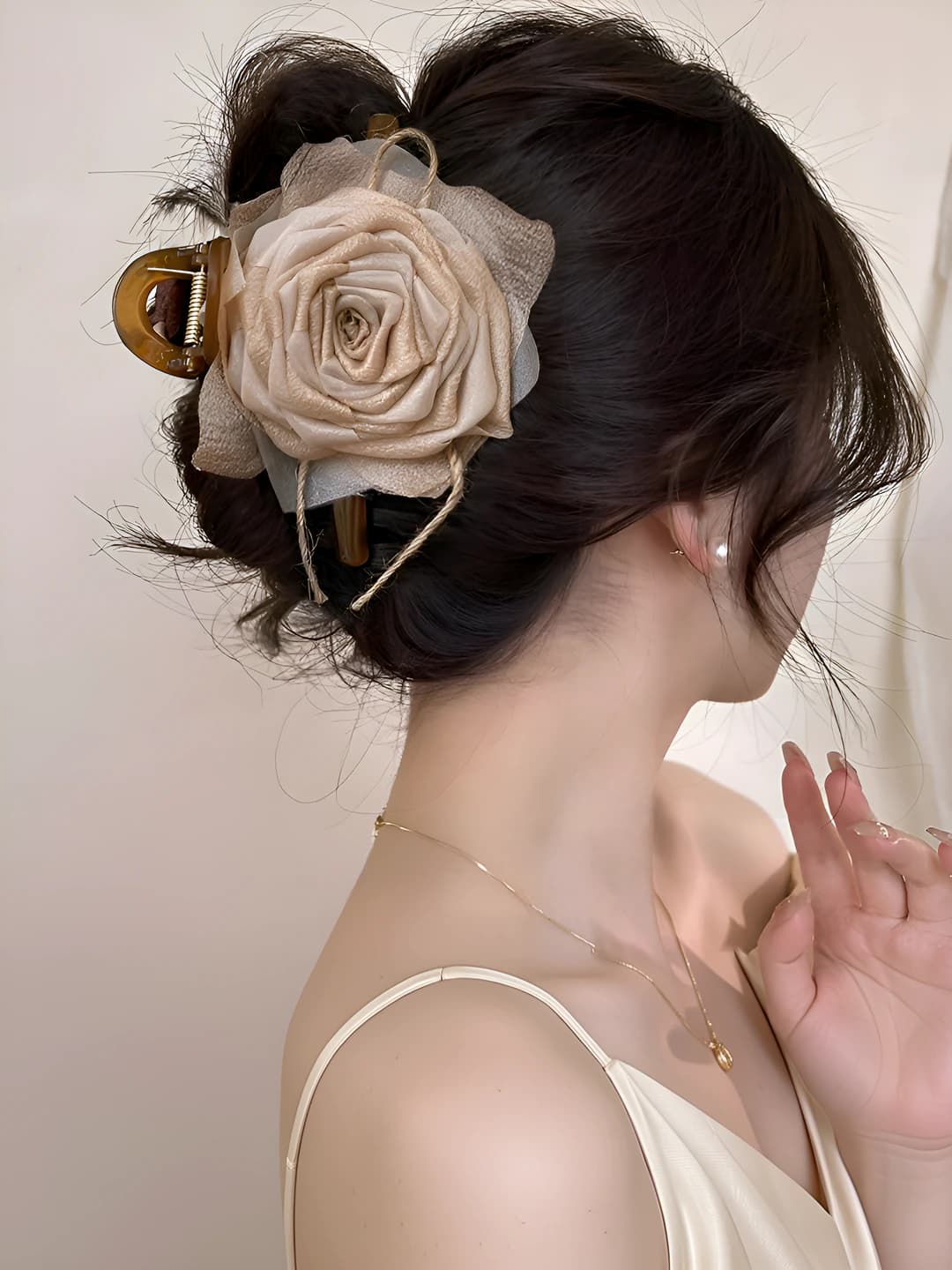 Beige dried rose clip 13 cm