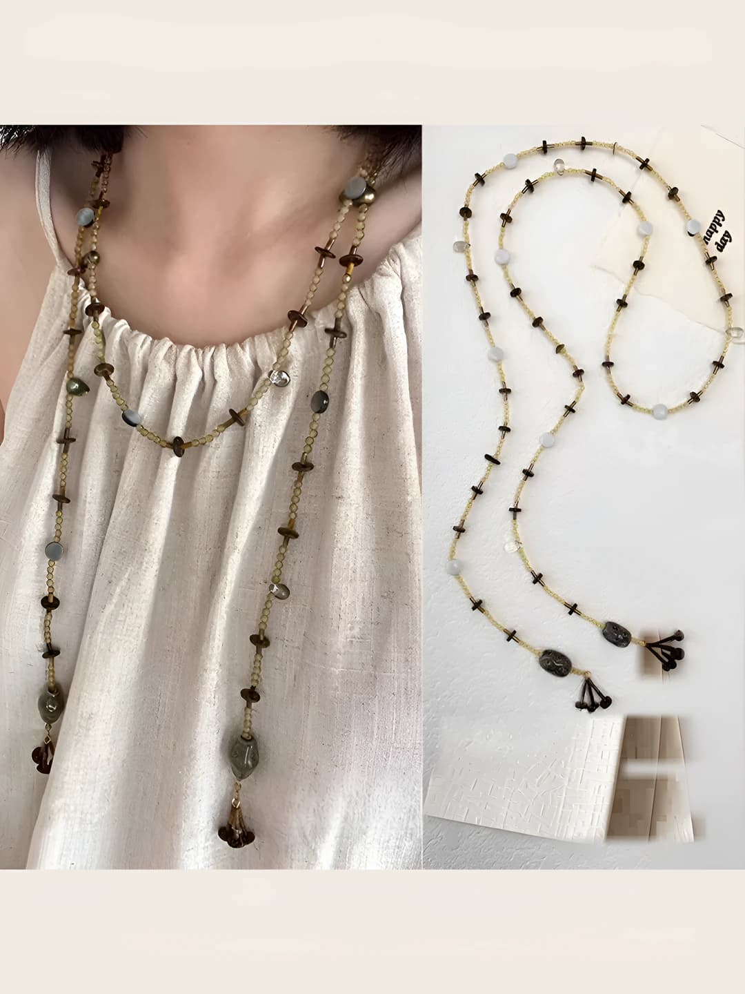 Women's beaded necklace: heart and star pendant in cold style, 61-70 cm, 16.3 g