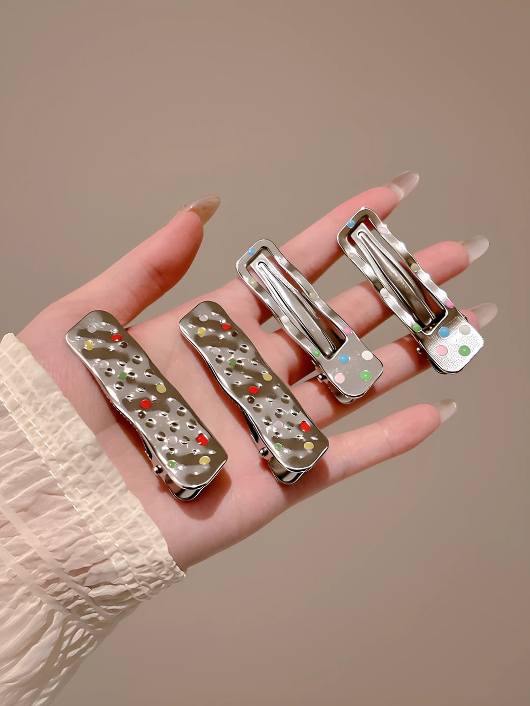 Metal, square, polka dot, 4 pcs