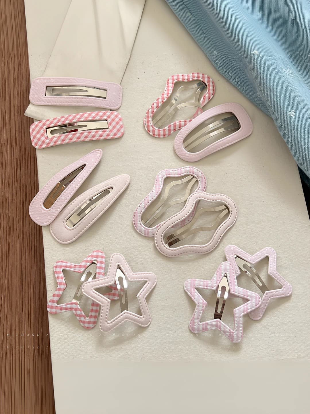 Women's hair clips and combs: pink sweet and cute plaid, star and cloud BB hair clips