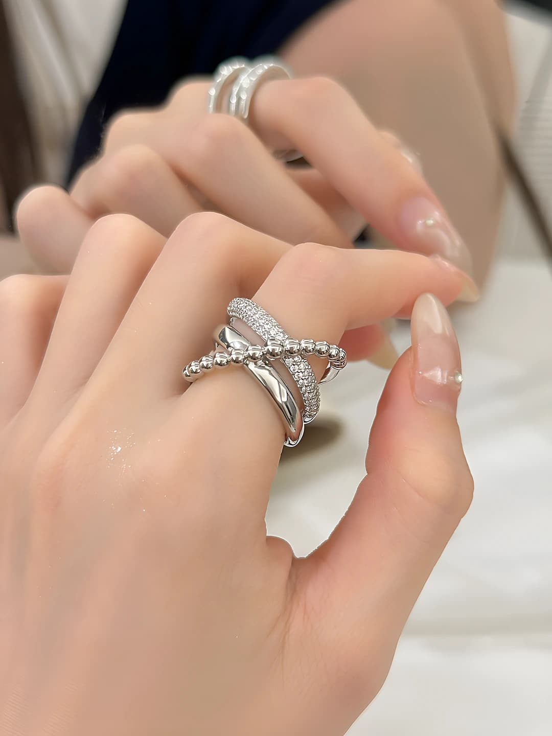 Women's geometric multi-layer open ring