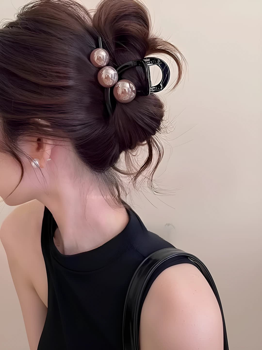 1# Glossy black bg clip, 8 cm, dark coffee pearl