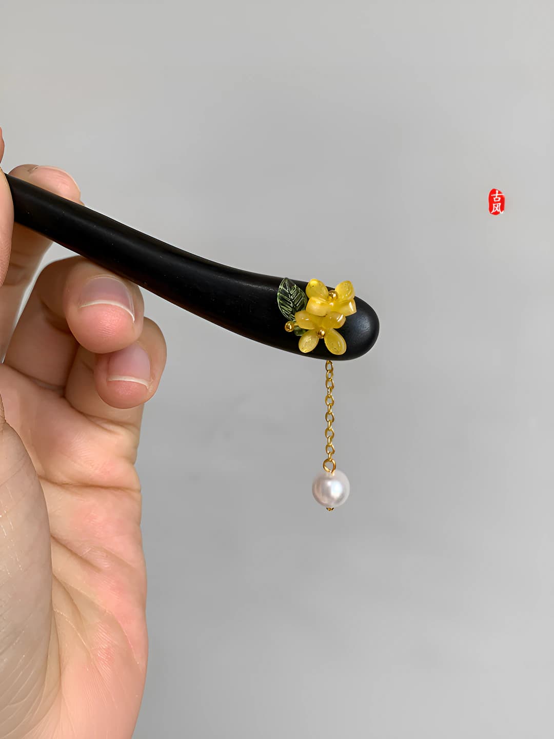 Women's hairpins and bobby pins made of black sandalwood in retro style with geometric design