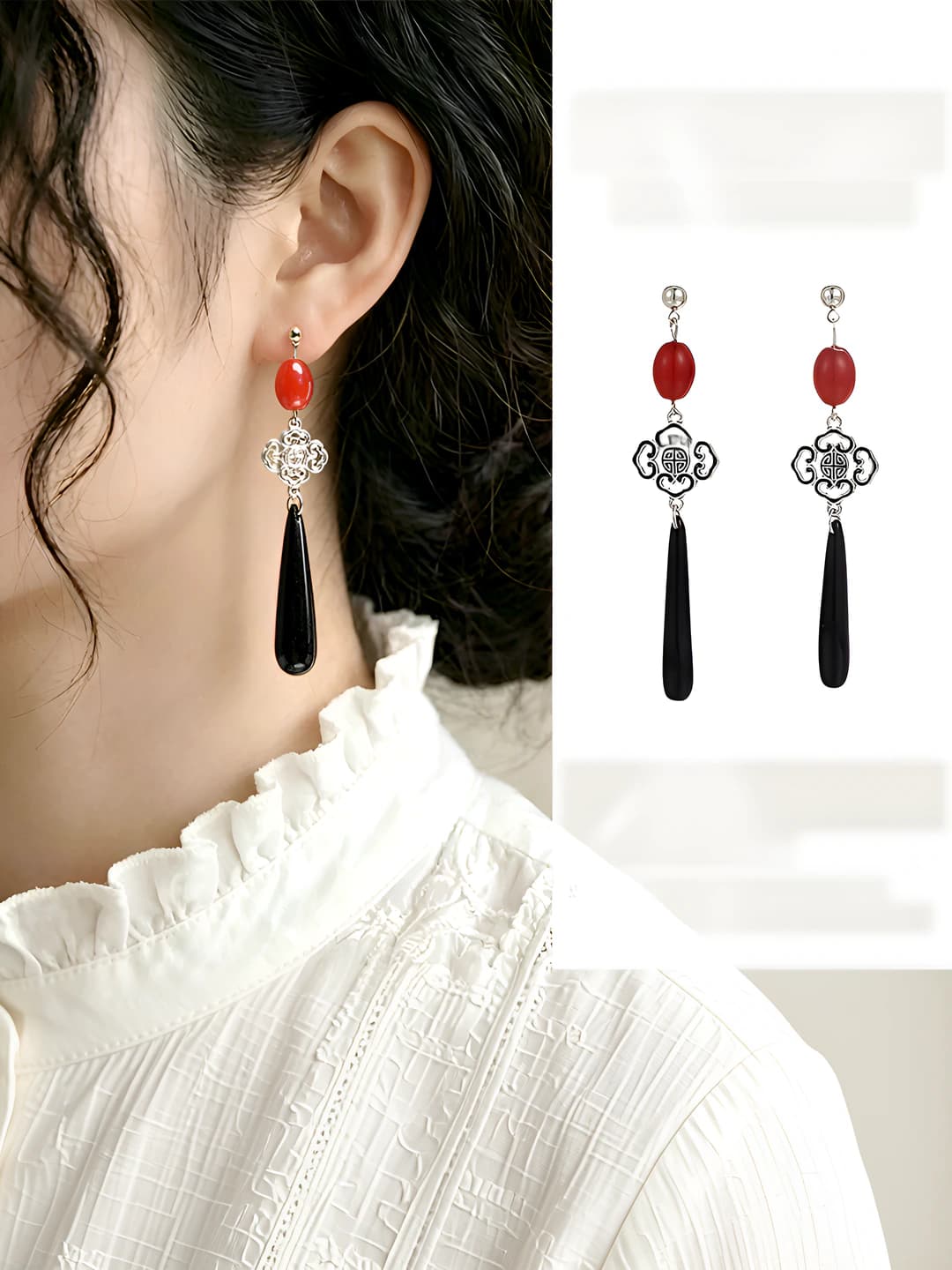 1# earrings-1 pair-Red drop
