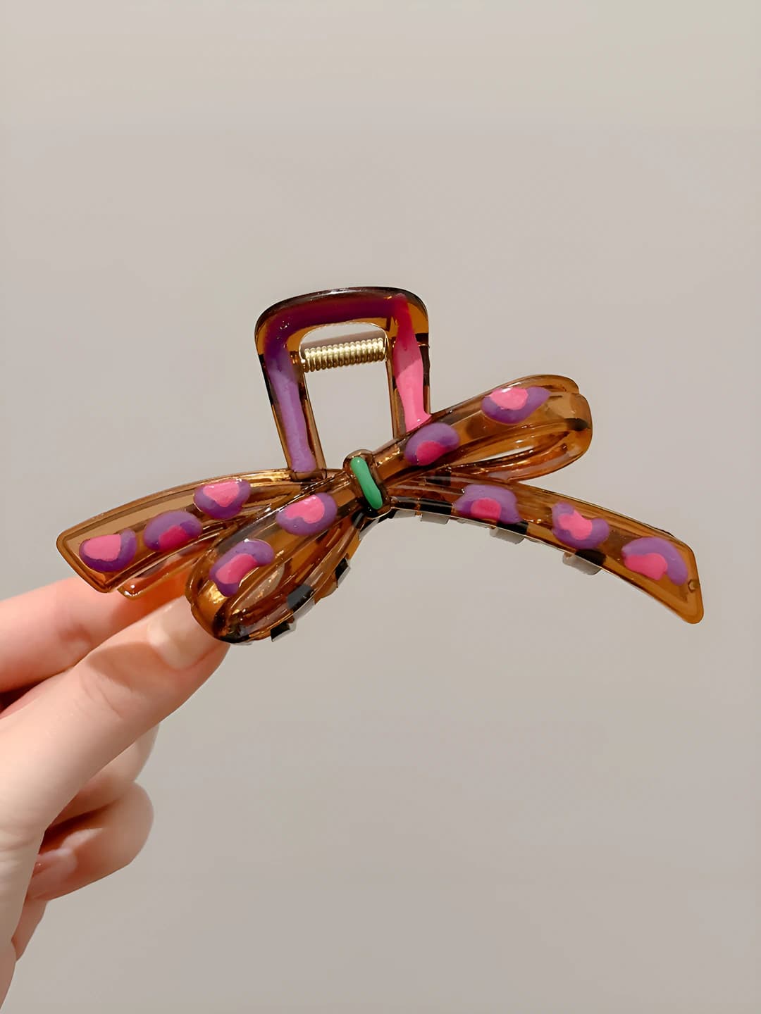 1# Pink-purple polka dot bow-12cm