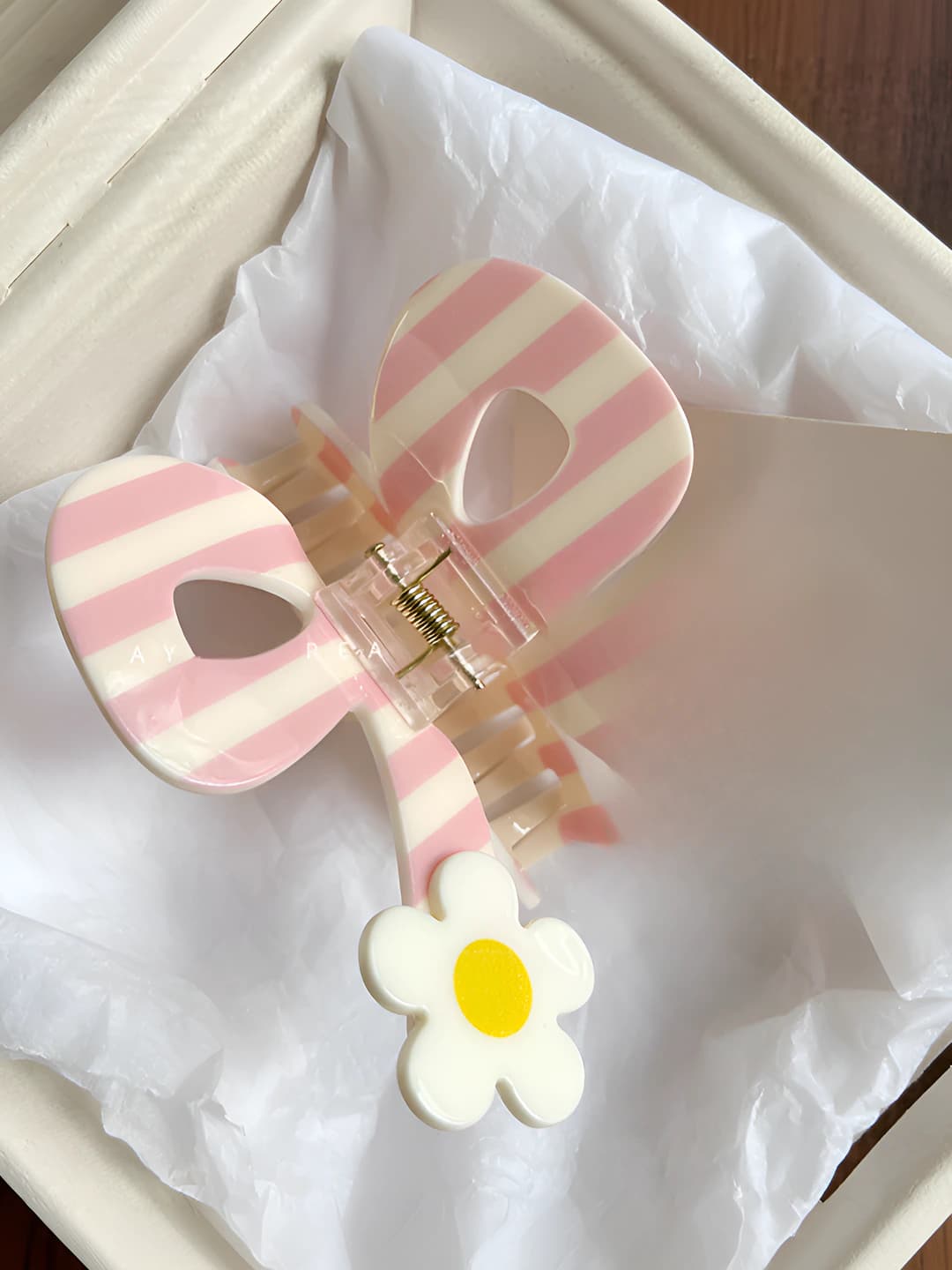 #2 Pink-white striped floral bow
