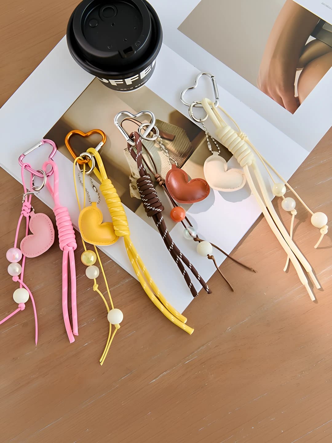 Women's heart-shaped keychain charm with ribbon, Korean style, premium quality phone accessory