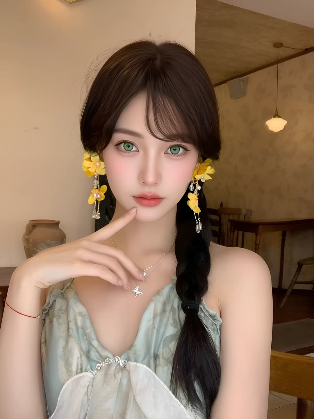 Yellow chiffon glass bead earrings