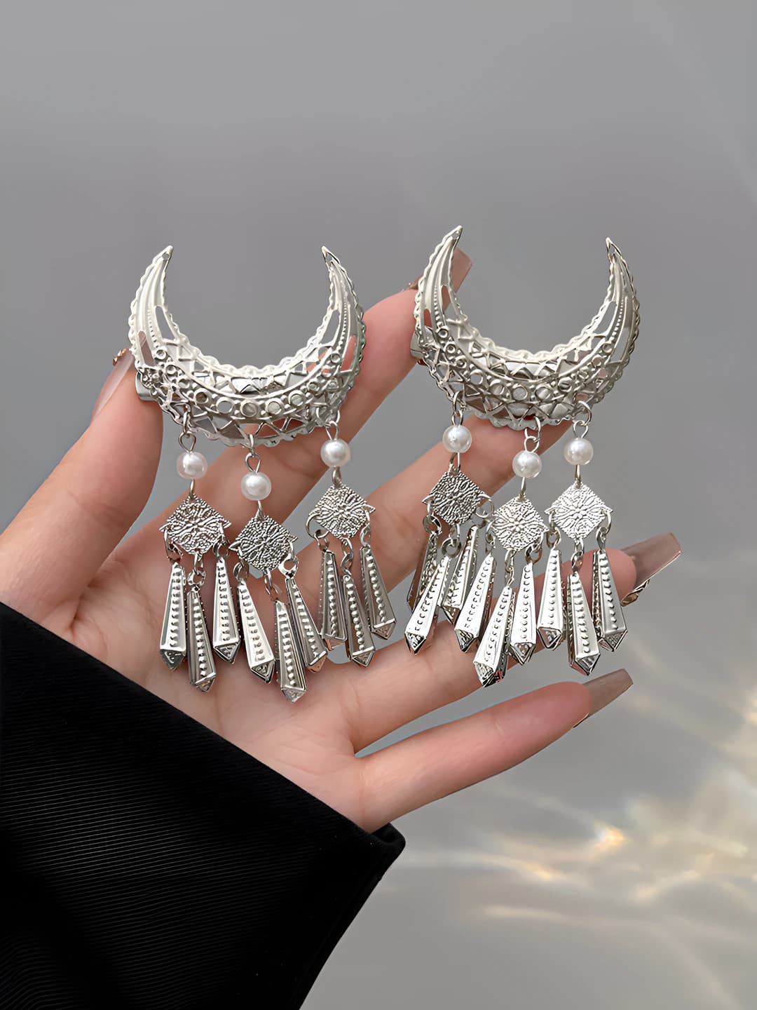Women's hair clips and combs: crescent moon tassel hair clip, duckbill clip, bangs clip