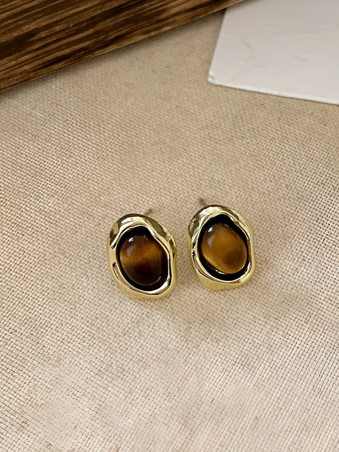 Teardrop tiger eye studs