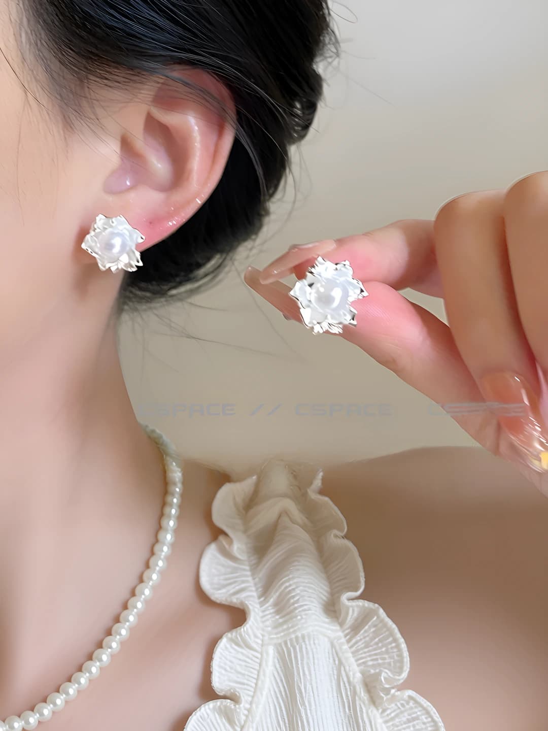 Women's magical jasmine flower pearl stud earrings, ins style, niche, versatile, high quality, hypoallergenic, forest style ear accessories