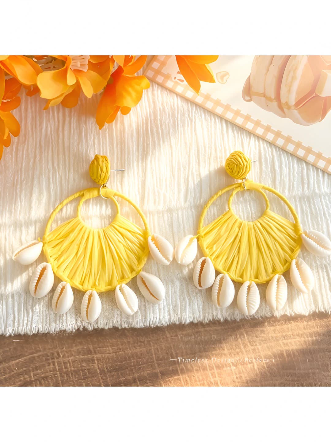Yellow round shell stud earrings