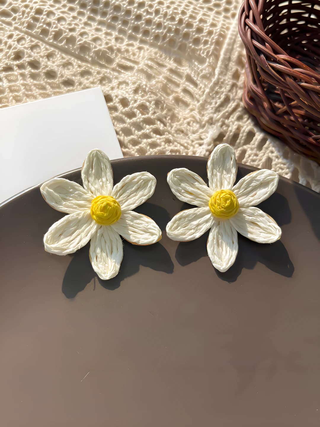 Off-white six-petal flower stud earrings