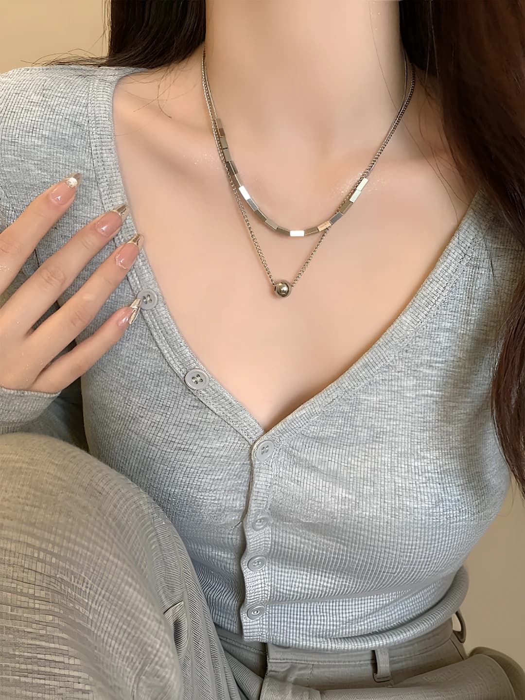 Double layer ball necklace