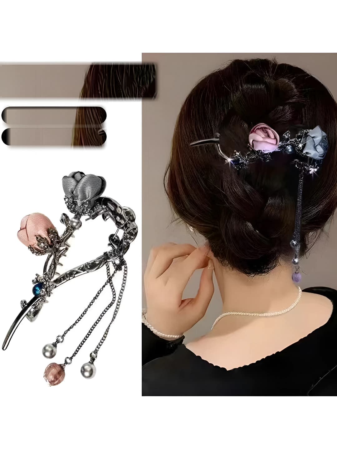 Women's hair clips and combs: alloy, electroplating, design element — plants and flowers, style — light luxury