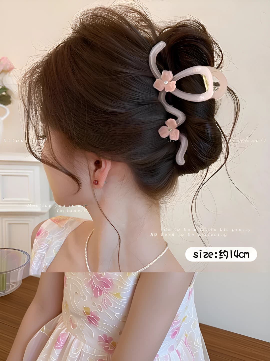 Pink flowers wavy clip ~14 cm