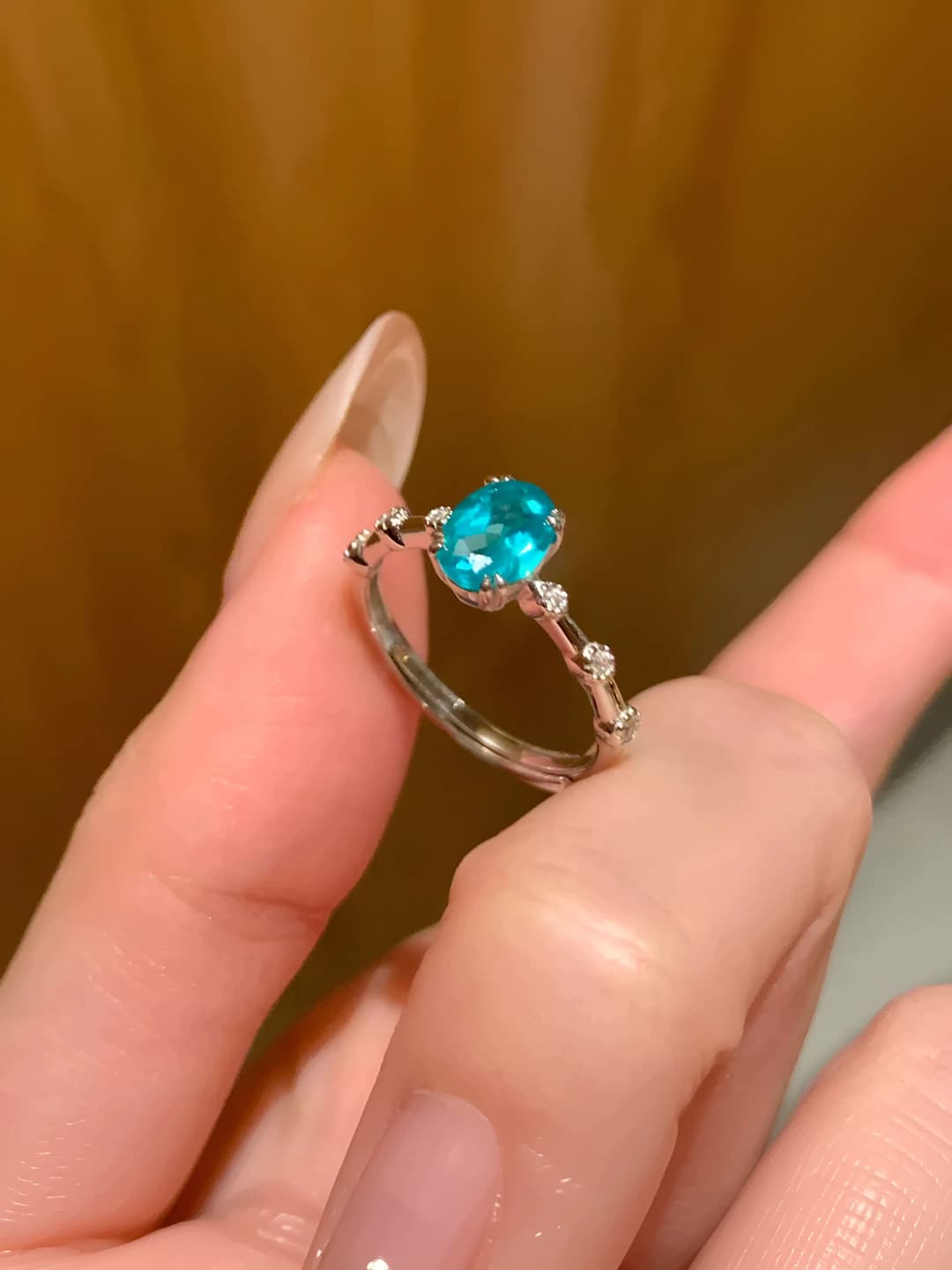 Women's oval blue zircon ring, adjustable, design element, teardrop shape, exotic style