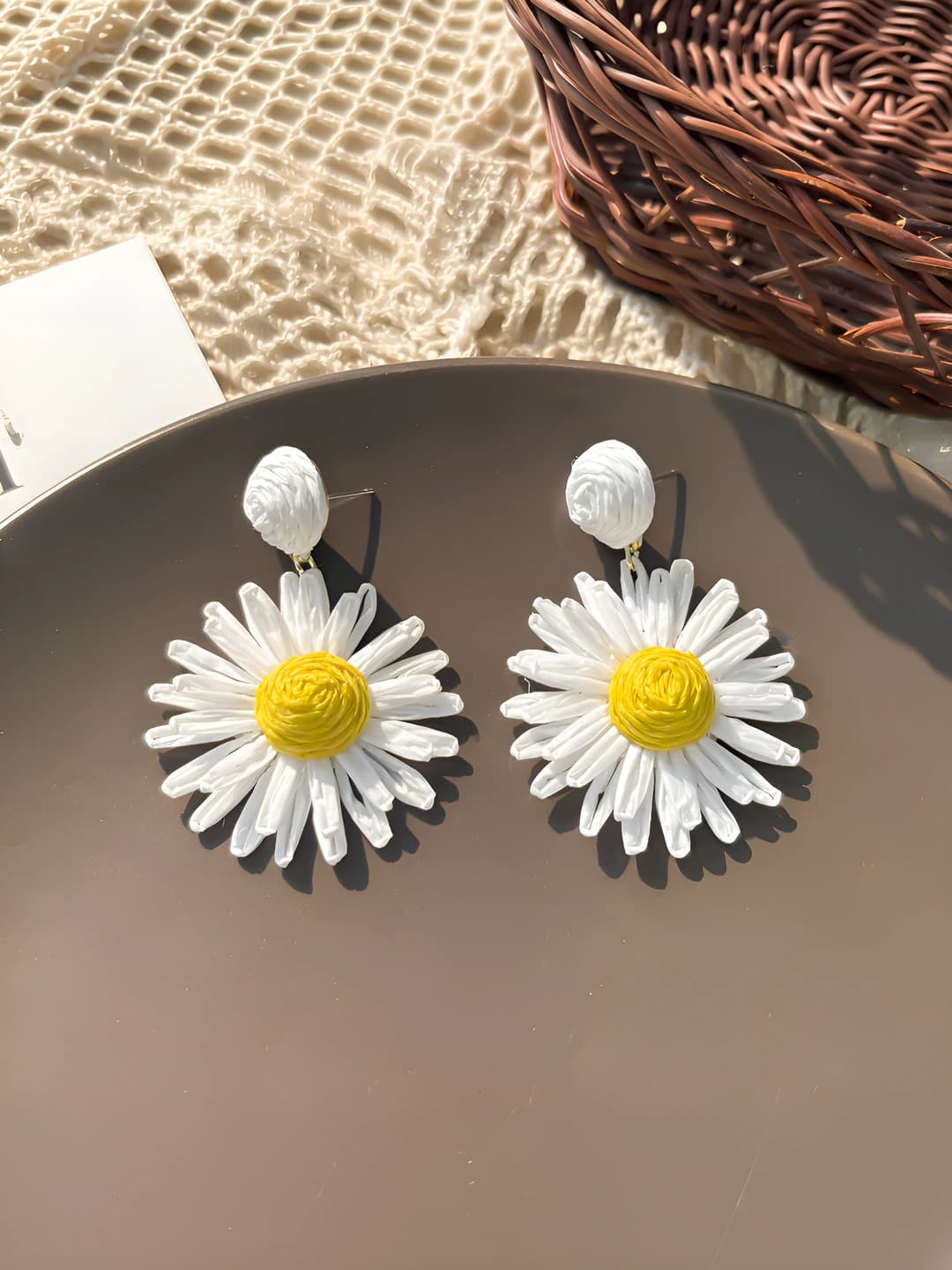 White chrysanthemum flower stud earrings