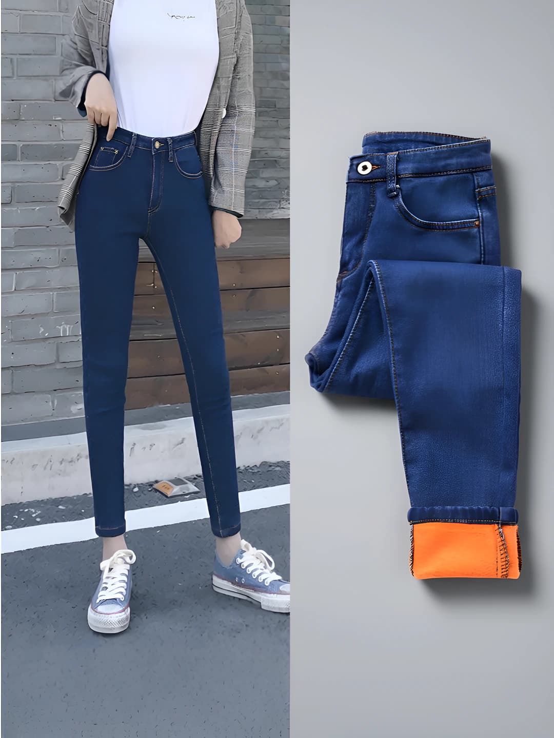 Women's high waist stretch slimming solid colour ankle-length trousers jeans, autumn-winter, plus size