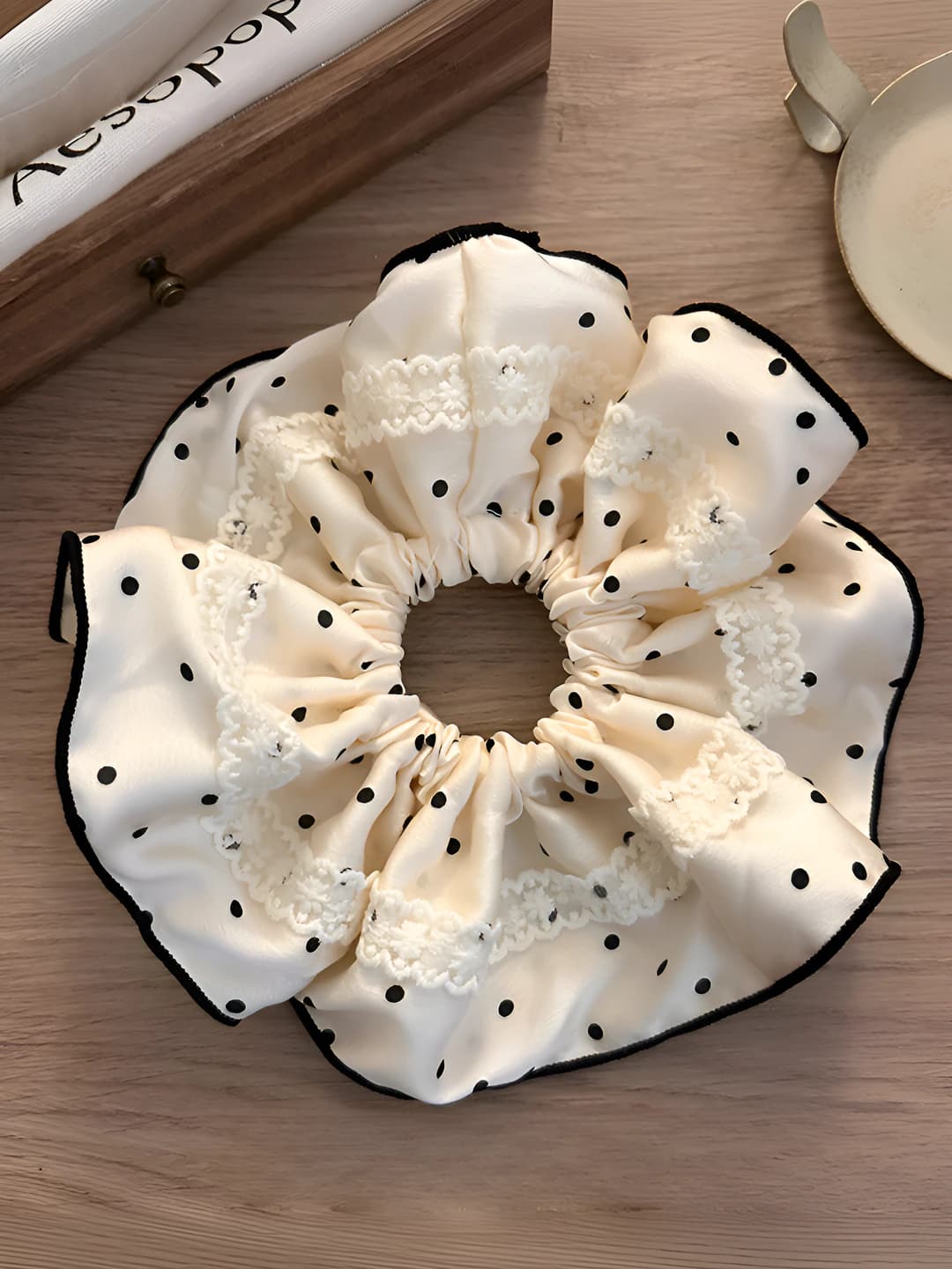 White - lace large scrunchie