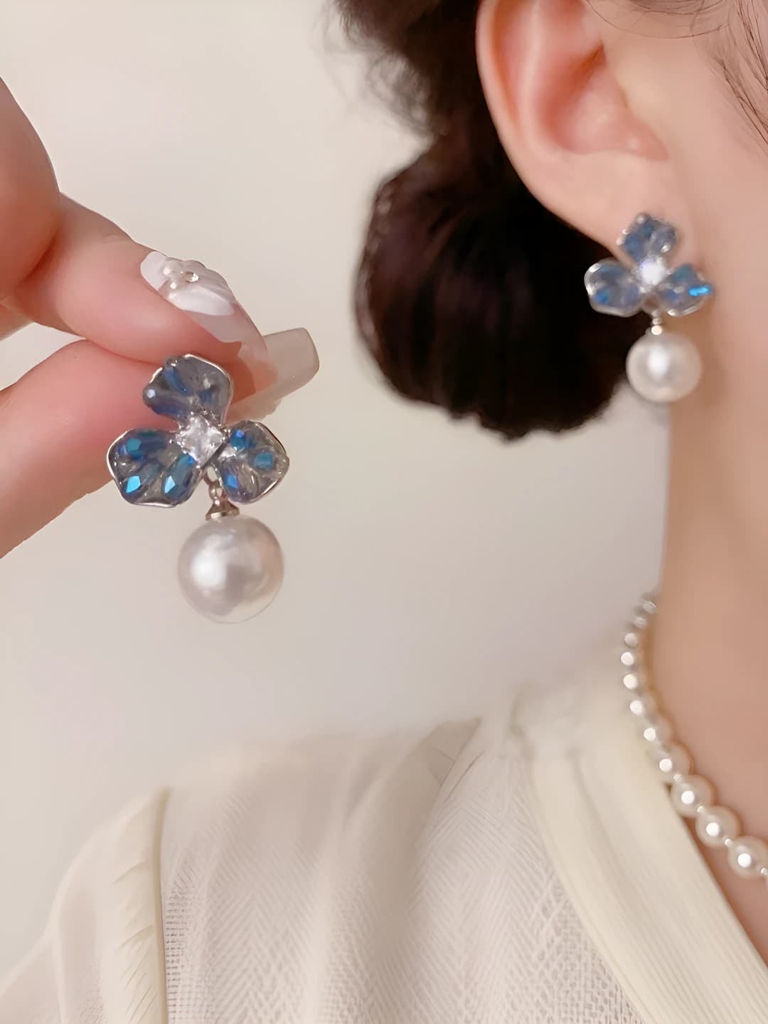 Blue zircon iris flower earrings