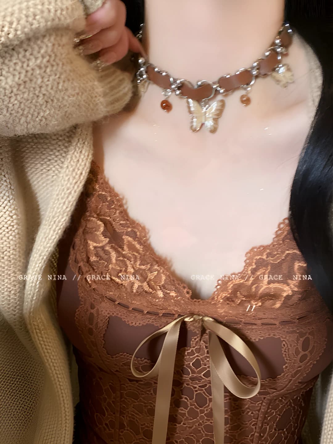Retro butterfly choker for women, leather necklace, unique design