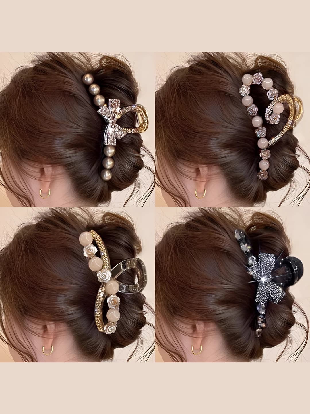 Women's large hair clip with crystals and bow