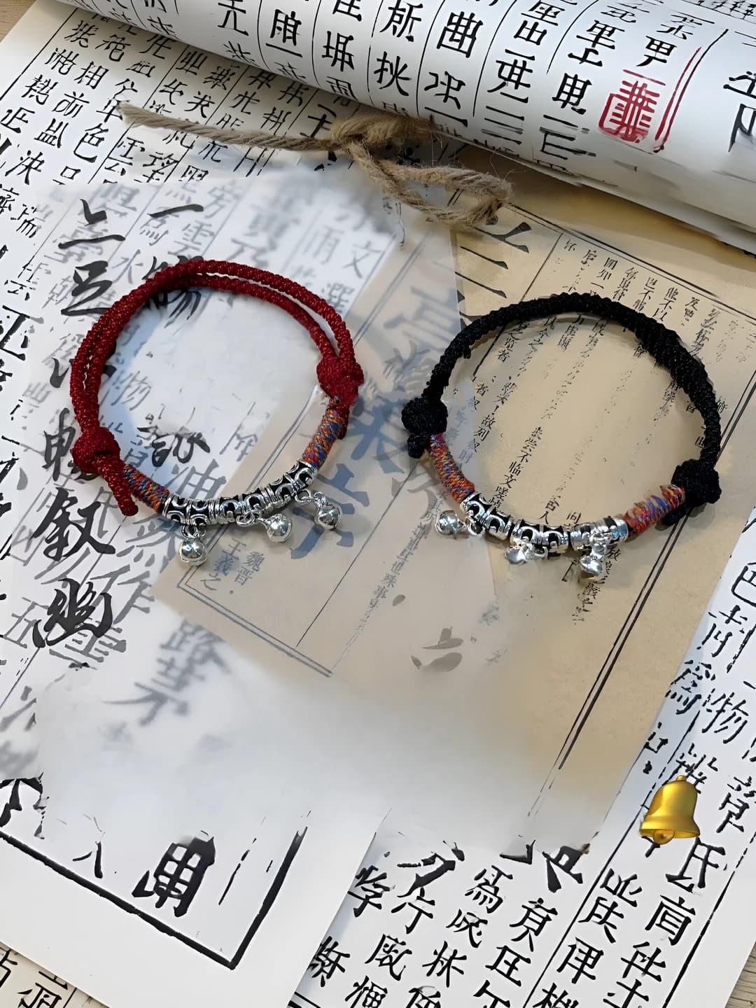 Women's hand-woven bell bracelet, new Chinese ethnic style, 2026, five-color string