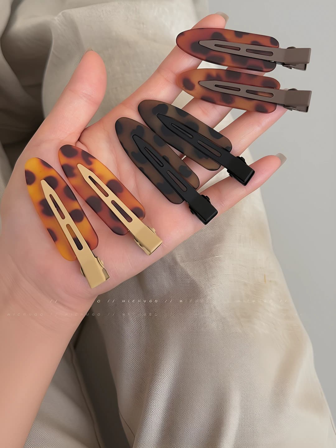 Women's seamless leopard print hair clips, acrylic, handmade, sweet-cool style