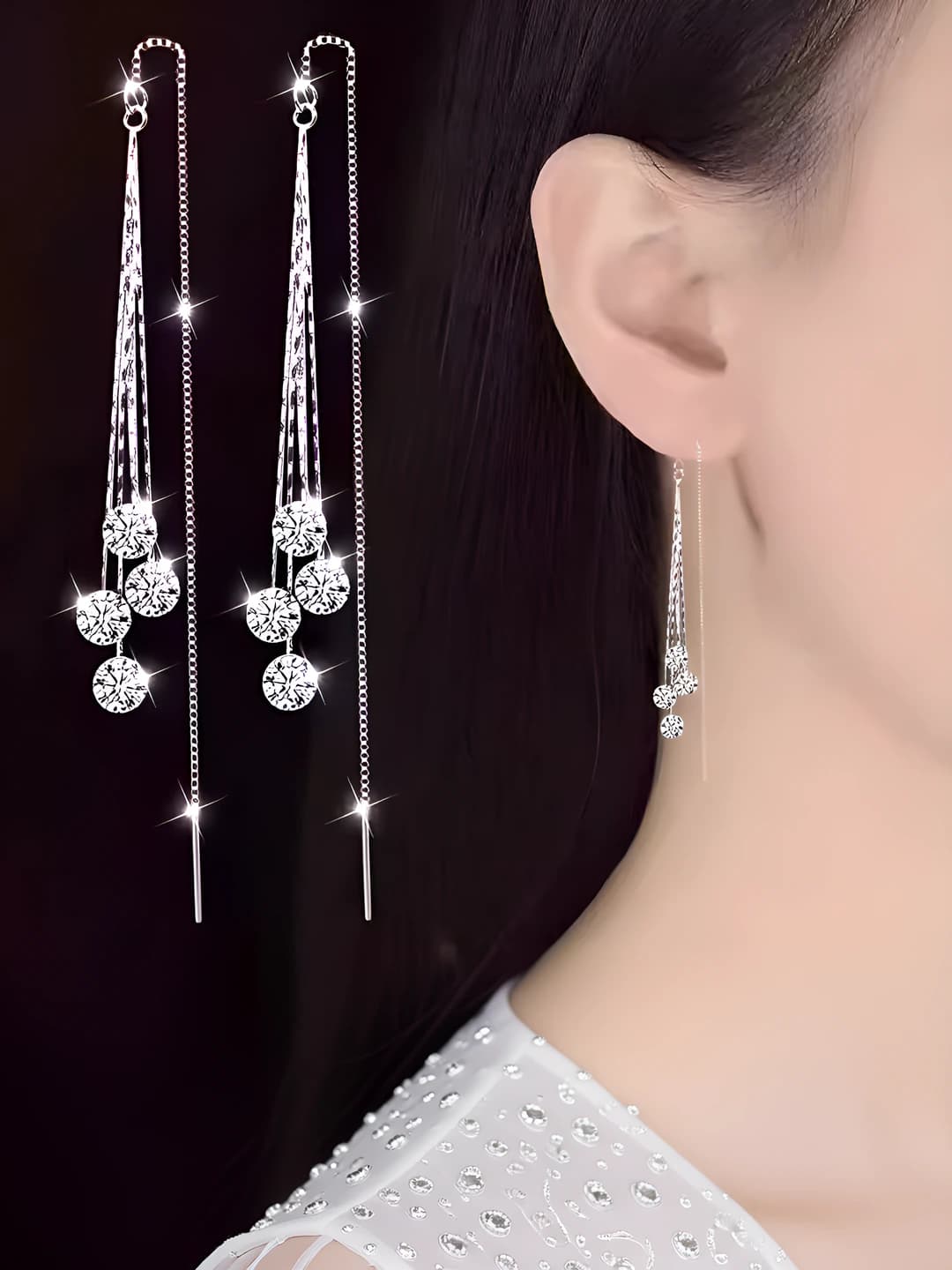 Women's long dangle earrings with teardrop design element, light luxury style, for fashion commute, made of alloy