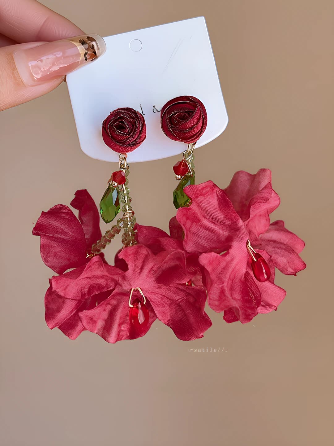 Red rose tassel earrings