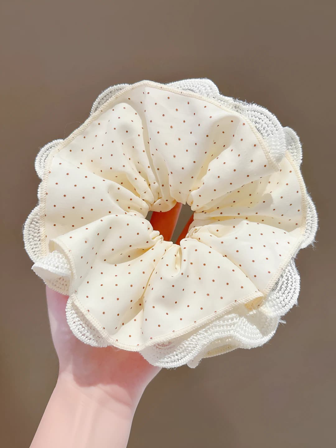 1# White polka dot lace hair tie 19 cm