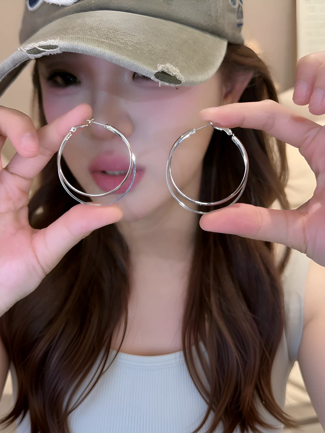 Silver double hoop 4cm