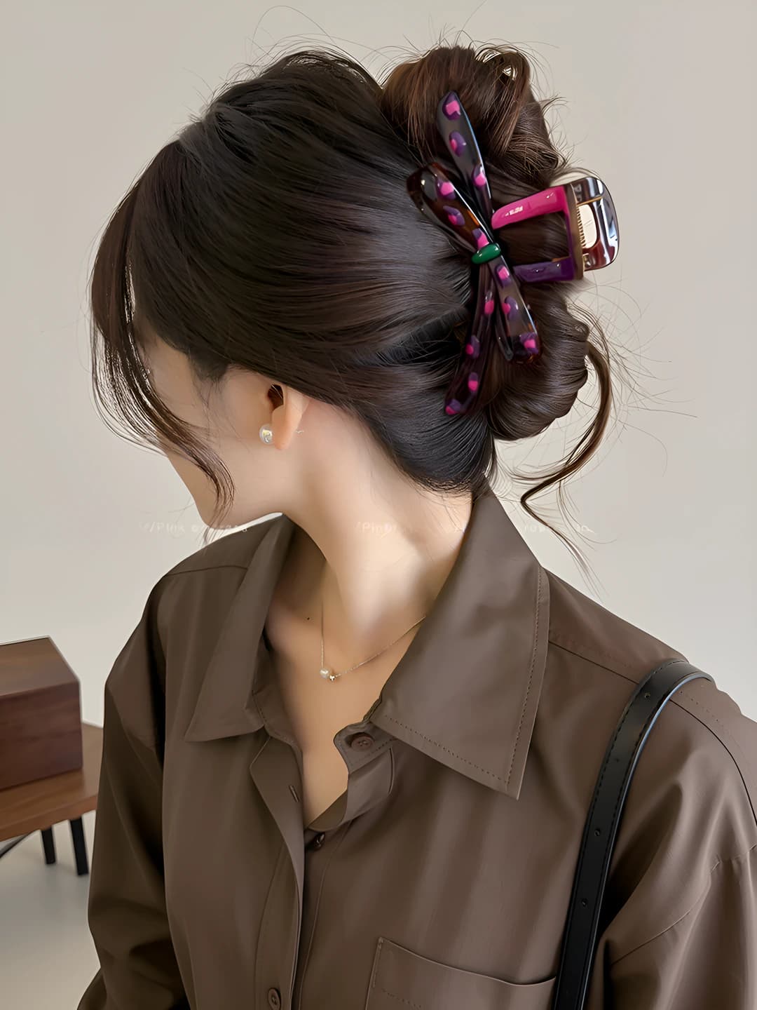 1# Розово-фиолетовый горошек бант-12cm